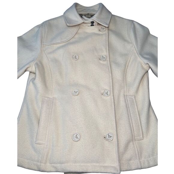 Woolrich Ivory Cream Wool Double Breasted Pea Coat, Size Small Fall Classic Coat - Picture 2 of 10